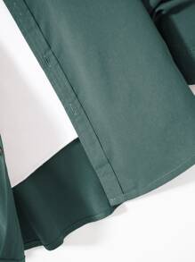 Manfinity Homme Men Letter Patched Shirt & Drawstring Waist Trousers Without Tee - Dark Green - View 3