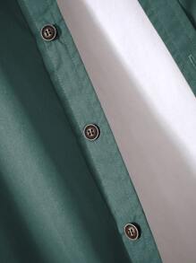 Manfinity Homme Men Letter Patched Shirt & Drawstring Waist Trousers Without Tee - Dark Green - View 4