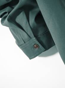 Manfinity Homme Men Letter Patched Shirt & Drawstring Waist Trousers Without Tee - Dark Green - View 5