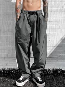 Manfinity Men Pocket Buckle Belt Trousers - Dark Grey - View 1