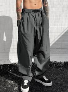 Manfinity Men Pocket Buckle Belt Trousers - Dark Grey - View 7