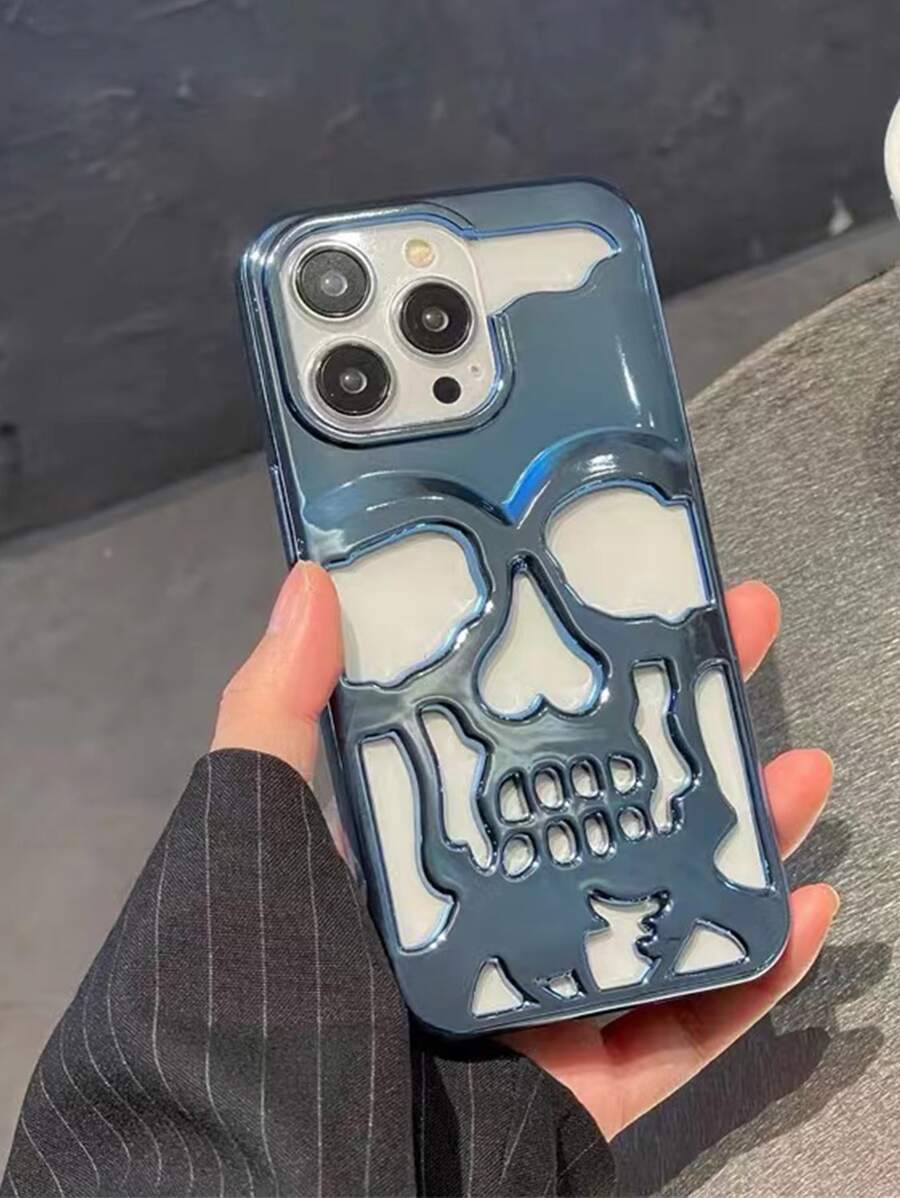 1 pieza Funda de enfriamiento con forma de calavera hueca negra, diseño simple pero elegante, apto para hombres y mujeres, compatible con S23U/24U, 23/24, Ip16, 11, 12, 13, 14, 15, 13promax, 14/15/16promax, 12/13/14/15/16pro, apto para Halloween - Celeste - Ver 1