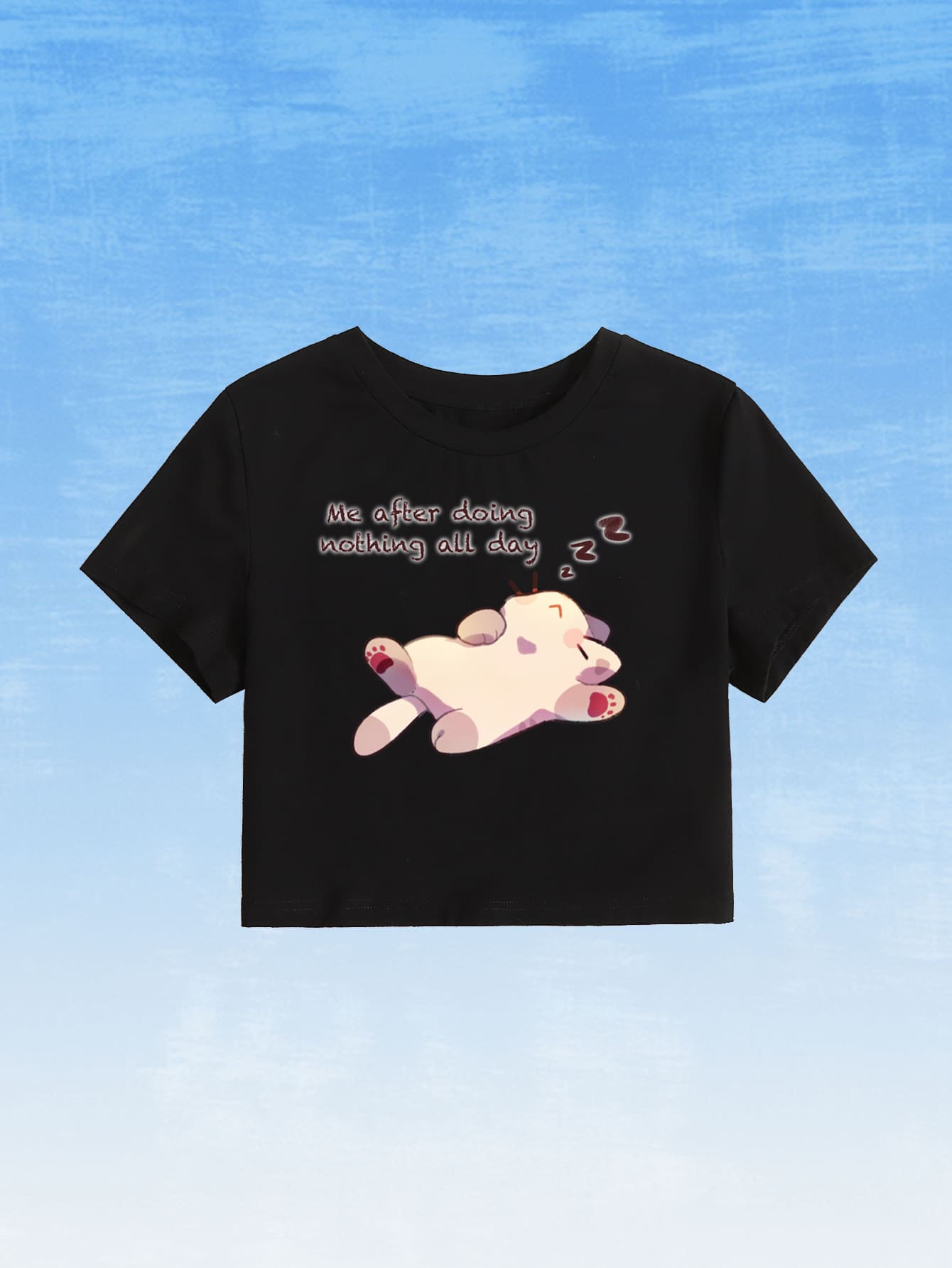 Cremechii Slogan Cartoon Graphic Crop Tee - Black - View 1