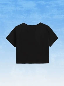 Cremechii Slogan Cartoon Graphic Crop Tee - Black - View 2