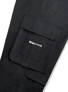 Claim Dot Men Flap Pocket Drawstring Waist Cargo Trousers - Black - View 7
