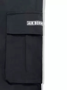 Claim Dot Men Flap Pocket Drawstring Waist Cargo Trousers - Black - View 8