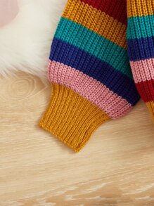 SHEIN Toddler Girls Colourblock Stripe Turtleneck Jumper - Multicolor - View 4