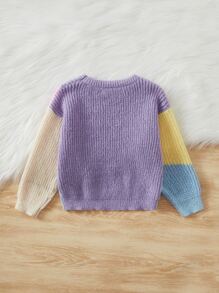 SHEIN Toddler Girls Colour Block Drop Shoulder Jumper - Multicolor - View 2