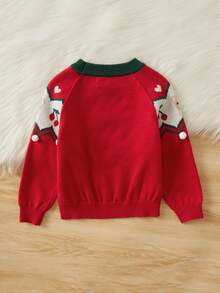 SHEIN Toddler Girls Bear & Chevron Pattern Raglan Sleeve Jumper - Multicolor - View 2