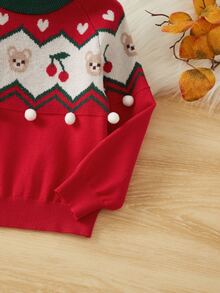 SHEIN Toddler Girls Bear & Chevron Pattern Raglan Sleeve Jumper - Multicolor - View 4