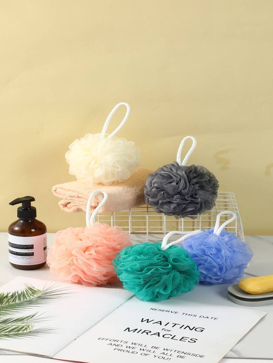 1pc PE Soft Foaming Net Ball Body Skin Cleaner, Solid Exfoliating Scrubber Back Brush Shower Loofah Bathroom Accessories - Multicolor - View 1