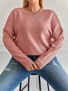 SHEIN Essnce Jersey con cadena de espalda con tira cruzada de hombros caídos - Naranja Coral - Ver 5