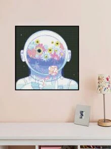 1件套宇航員和花朵圖案DIY無邊框水鑽繪畫 - 彩色 - 查看 3