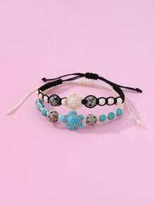 2pcs Girls Bead Decor Bracelet - Multicolor - View 1