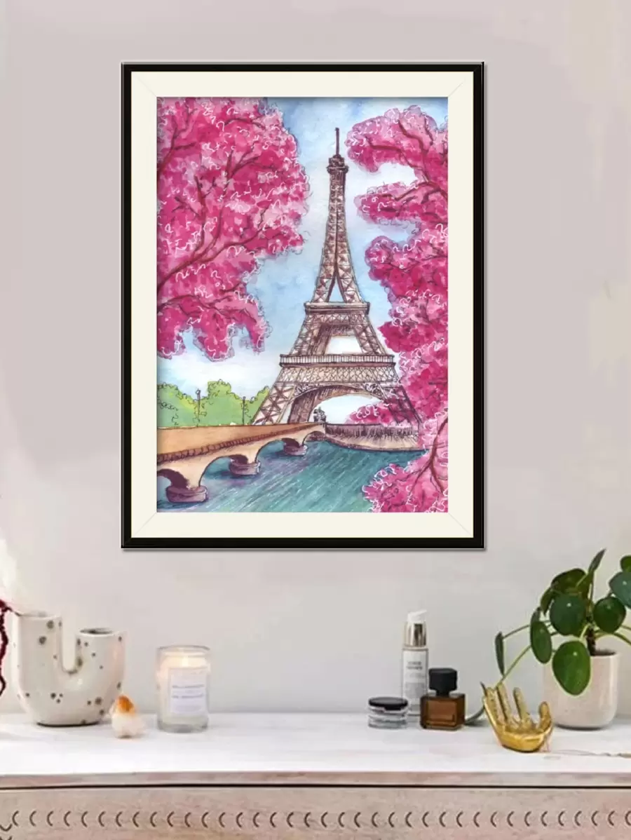 1件套塔圖案DIY無邊框水鑽繪畫