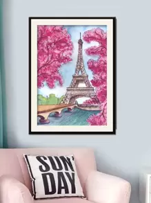 1件套塔圖案DIY無邊框水鑽繪畫