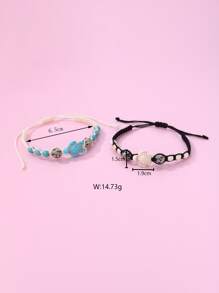 2pcs Girls Bead Decor Bracelet - Multicolor - View 3