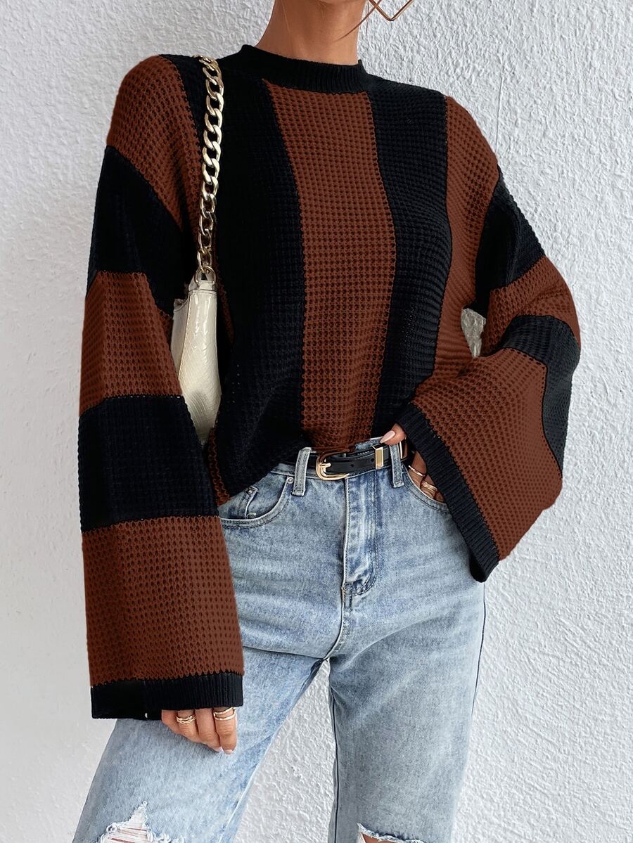 SHEIN Essnce Two Tone Drop Shoulder Jumper - Rust Brown - View 1