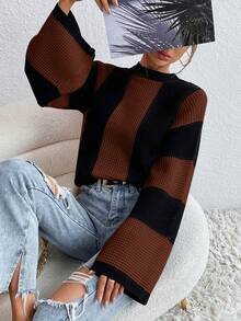 SHEIN Essnce Two Tone Drop Shoulder Jumper - Rust Brown - View 3