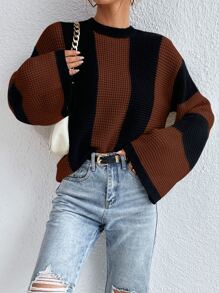 SHEIN Essnce Two Tone Drop Shoulder Jumper - Rust Brown - View 5