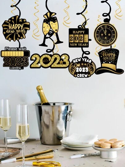 8 bucăți Decorație de vârtej agățată cu design de litere și pălărie