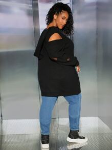 SHEIN CURVE+ Plus Cut Out Hooded Jumper - Black - View 5