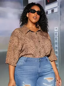 SHEIN CURVE+ Áo sơ mi Plus Size Nút phía trước Tất cả trên in Giải trí - Nhiều màu - Xem 5