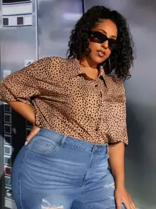 SHEIN CURVE+ Áo sơ mi Plus Size Nút phía trước Tất cả trên in Giải trí - Nhiều màu - Xem 6