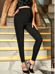 SHEIN Maternity Adjustable Elastic Waist Leggings - Black - View 5