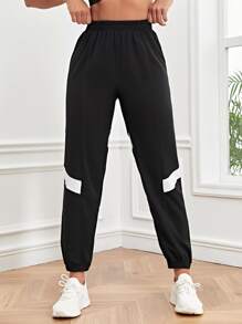 Yoga Futuristic Pantalones deportivos panel en contraste de cintura elástica - Negro - Ver 1