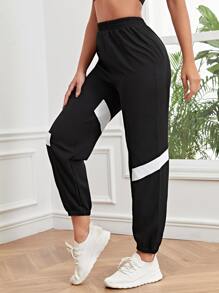 Yoga Futuristic Pantalones deportivos panel en contraste de cintura elástica - Negro - Ver 2