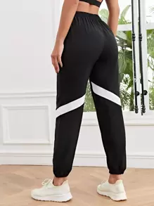 Yoga Futuristic Pantalones deportivos panel en contraste de cintura elástica - Negro - Ver 3
