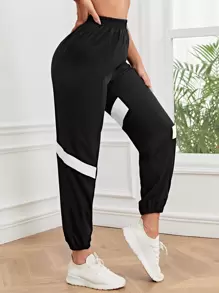 Yoga Futuristic Pantalones deportivos panel en contraste de cintura elástica - Negro - Ver 4