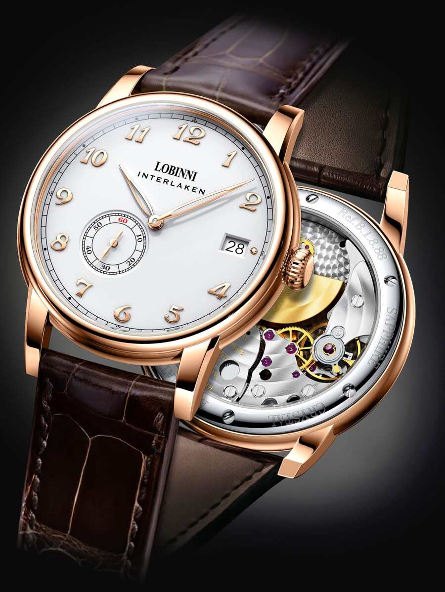 LOBINNI 男士圓形指針防水機械手表 - 玫瑰金 - 查看 1