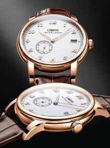 LOBINNI 男士圓形指針防水機械手表 - 玫瑰金 - 查看 3