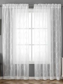 幾何刺繡單片透視窗簾 - 白色 - 查看 1