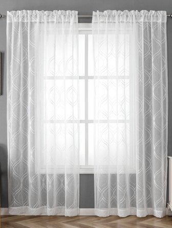 Geometric Embroidered Single Panel Sheer Curtain
