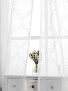 幾何刺繡單片透視窗簾 - 白色 - 查看 4