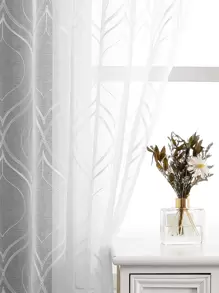 幾何刺繡單片透視窗簾 - 白色 - 查看 3