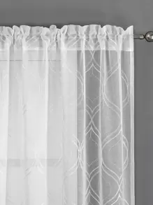 幾何刺繡單片透視窗簾 - 白色 - 查看 5
