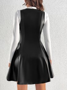 Vestido overol unicolor PU sin top - Negro - Ver 2