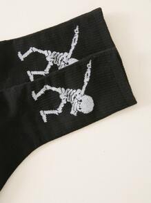 Men Skeleton Pattern Crew Socks, For Halloween - Black and White - View 4