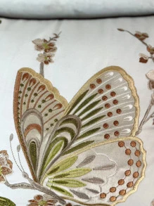 Butterfly & Flower Embroidered Cushion Cover Without Filler - Multicolor - View 4