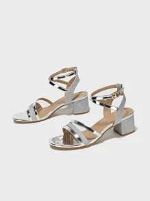 女士夏季新款法式绑带时尚舒适露趾粗跟凉鞋