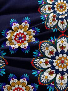 3入組多色印花藏藍底花卉圖案帶蕾絲邊床上用品套裝 - 彩色 - 查看 4