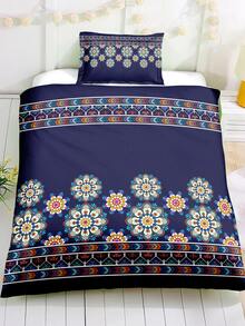 3入組多色印花藏藍底花卉圖案帶蕾絲邊床上用品套裝 - 彩色 - 查看 5