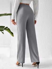 SHEIN Privé High Waist Straight Leg Trousers - Light Grey - View 2