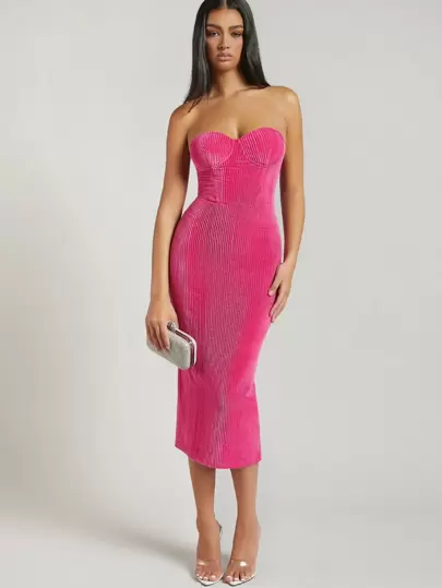 SHEIN BAE Vestido tubo bajo con abertura brillante