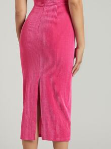 SHEIN BAE Đầm Chia Dây kéo màu trơn Gợi cảm - Màu Hồng Tươi - Xem 4