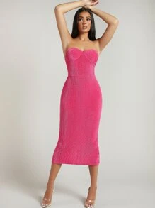 SHEIN BAE Đầm Chia Dây kéo màu trơn Gợi cảm - Màu Hồng Tươi - Xem 5